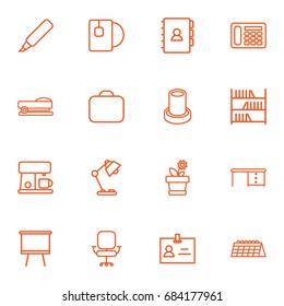 Set Of 16 Bureau Outline Icons Set.Collection Of Calendar, Desk, Tea And Other Elements.