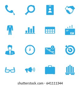 Set Of 16 Business Icons Set.Collection Of Spectacles, Diagram, Building And Other Elements.