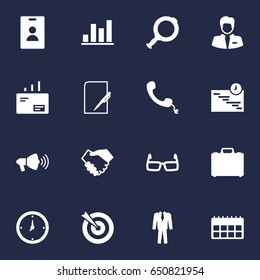 Set Of 16 Business Icons Set.Collection Of Partnership, Loupe, Telephone And Other Elements.