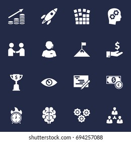 Set Of 16 Business Icons Set.Collection Of Time In Fire, Achievement, Vision And Other Elements.