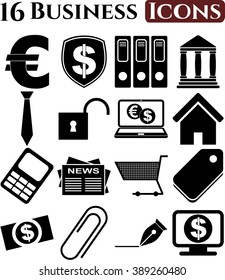 Set of 16 business icons. Universal and Standard Icons.