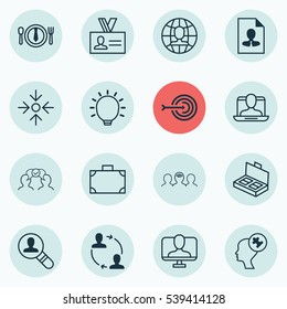 Set Of 16 Business Management Icons. Includes Cv, Global Work, Authentication And Other Symbols. Beautiful Design Elements.