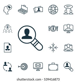 Set Of 16 Business Management Icons. Includes Social Profile, Collaborative Solution, Portfolio And Other Symbols. Beautiful Design Elements.