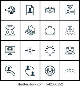 Set Of 16 Business Management Icons. Includes Dinner, Social Profile, Cv And Other Symbols. Beautiful Design Elements.
