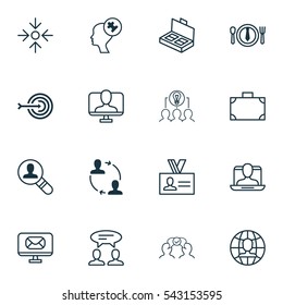 Set Of 16 Business Management Icons. Includes Cooperation, Collaborative Solution, Portfolio And Other Symbols. Beautiful Design Elements.