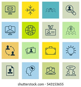 Set Of 16 Business Management Icons. Includes Email, Dialogue, Cv And Other Symbols. Beautiful Design Elements.