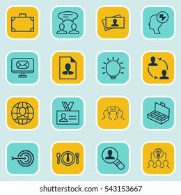 Set Of 16 Business Management Icons. Includes Great Glimpse, Portfolio, Cv And Other Symbols. Beautiful Design Elements.