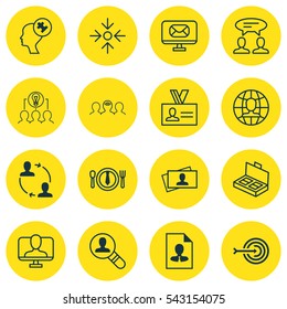 Set Of 16 Business Management Icons. Includes Open Vacancy, Business Aim, Email And Other Symbols. Beautiful Design Elements.