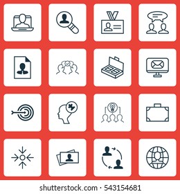 Set Of 16 Business Management Icons. Includes Authentication, Dialogue, Social Profile And Other Symbols. Beautiful Design Elements.