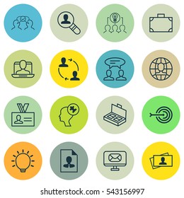 Set Of 16 Business Management Icons. Includes Authentication, Cooperation, Open Vacancy And Other Symbols. Beautiful Design Elements.