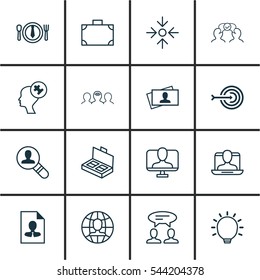 Set Of 16 Business Management Icons. Includes Cv, Dialogue, Open Vacancy And Other Symbols. Beautiful Design Elements.