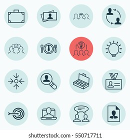 Set Of 16 Business Management Icons. Includes Document Suitcase, Open Vacancy, Business Aim And Other Symbols. Beautiful Design Elements.