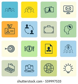 Set Of 16 Business Management Icons. Includes Cv, Email, Dinner And Other Symbols. Beautiful Design Elements.