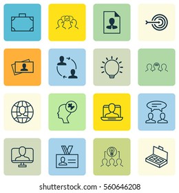 Set Of 16 Business Management Icons. Includes Cooperation, Arrow, Human Mind And Other Symbols. Beautiful Design Elements.