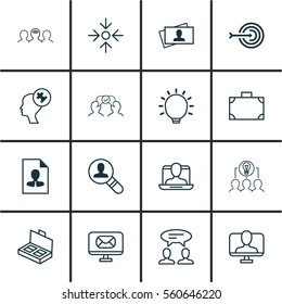 Set Of 16 Business Management Icons. Includes Social Profile, Portfolio, Document Suitcase And Other Symbols. Beautiful Design Elements.