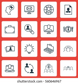 Set Of 16 Business Management Icons. Includes Open Vacancy, Email, Cooperation And Other Symbols. Beautiful Design Elements.