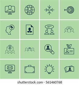 Set Of 16 Business Management Icons. Includes Dialogue, Cooperation, Portfolio And Other Symbols. Beautiful Design Elements.