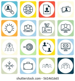 Set Of 16 Business Management Icons. Includes Authentication, Cooperation, Cv And Other Symbols. Beautiful Design Elements.