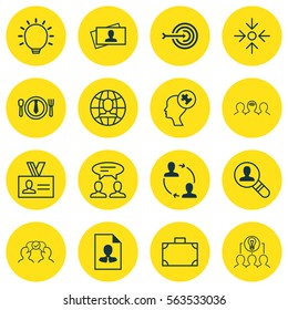 Set Of 16 Business Management Icons. Includes Collaborative Solution, Great Glimpse, Global Work And Other Symbols. Beautiful Design Elements.