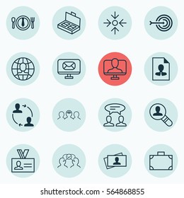 Set Of 16 Business Management Icons. Includes Online Identity, Business Aim, Portfolio And Other Symbols. Beautiful Design Elements.