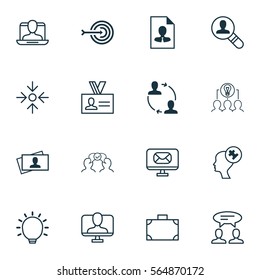 Set Of 16 Business Management Icons. Includes Calling Card, Cv, Cooperation And Other Symbols. Beautiful Design Elements.