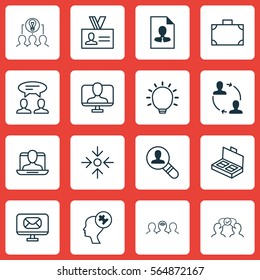 Set Of 16 Business Management Icons. Includes Cooperation, Cv, Great Glimpse And Other Symbols. Beautiful Design Elements.
