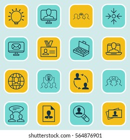 Set Of 16 Business Management Icons. Includes Dialogue, Cooperation, Collaborative Solution And Other Symbols. Beautiful Design Elements.