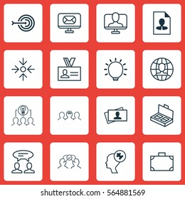 Set Of 16 Business Management Icons. Includes Great Glimpse, Calling Card, Cooperation And Other Symbols. Beautiful Design Elements.