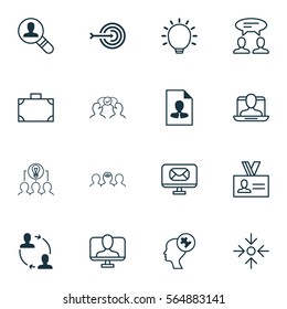 Set Of 16 Business Management Icons. Includes Open Vacancy, Cv, Collaborative Solution And Other Symbols. Beautiful Design Elements.