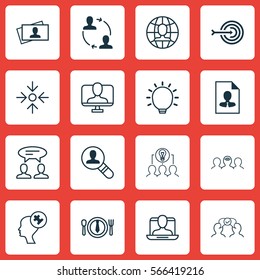 Set Of 16 Business Management Icons. Includes Dialogue, Open Vacancy, Dinner And Other Symbols. Beautiful Design Elements.