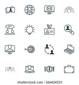 Set Of 16 Business Management Icons. Includes Cooperation, Open Vacancy, Portfolio And Other Symbols. Beautiful Design Elements.