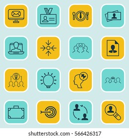 Set Of 16 Business Management Icons. Includes Authentication, Arrow, Social Profile And Other Symbols. Beautiful Design Elements.