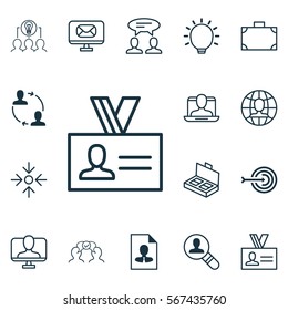 Set Of 16 Business Management Icons. Includes Global Work, Document Suitcase, Arrow And Other Symbols. Beautiful Design Elements.