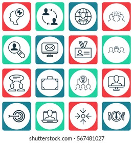 Set Of 16 Business Management Icons. Includes Social Profile, Collaborative Solution, Authentication And Other Symbols. Beautiful Design Elements.