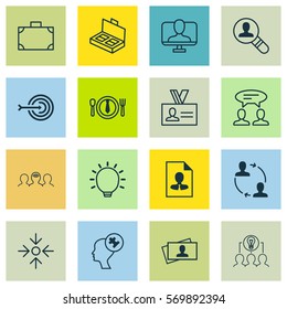 Set Of 16 Business Management Icons. Includes Coaching, Collaborative Solution, Arrow And Other Symbols. Beautiful Design Elements.