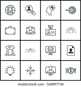 Set Of 16 Business Management Icons. Includes Social Profile, Coaching, Arrow And Other Symbols. Beautiful Design Elements.