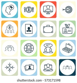 Set Of 16 Business Management Icons. Includes Dialogue, Cooperation, Cv And Other Symbols. Beautiful Design Elements.