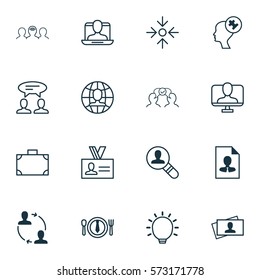 Set Of 16 Business Management Icons. Includes Great Glimpse, Portfolio, Online Identity And Other Symbols. Beautiful Design Elements.