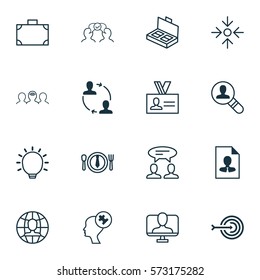 Set Of 16 Business Management Icons. Includes Authentication, Coaching, Cooperation And Other Symbols. Beautiful Design Elements.