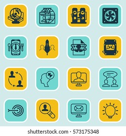 Set Of 16 Business Management Icons. Includes Dinner, Human Mind, Cv And Other Symbols. Beautiful Design Elements.