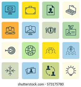 Set Of 16 Business Management Icons. Includes Cv, Portfolio, Arrow And Other Symbols. Beautiful Design Elements.