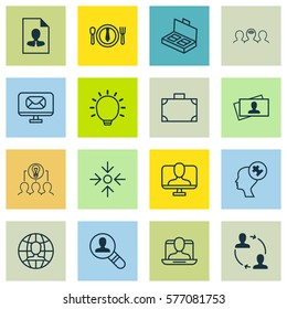 Set Of 16 Business Management Icons. Includes Business Aim, Email, Cooperation And Other Symbols. Beautiful Design Elements.