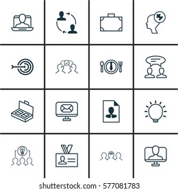 Set Of 16 Business Management Icons. Includes Dialogue, Cv, Great Glimpse And Other Symbols. Beautiful Design Elements.