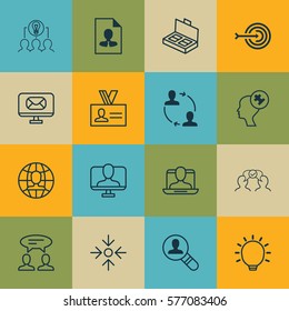 Set Of 16 Business Management Icons. Includes Dialogue, Online Identity, Social Profile And Other Symbols. Beautiful Design Elements.