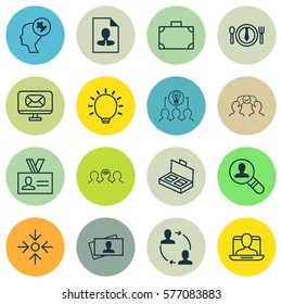 Set Of 16 Business Management Icons. Includes Business Aim, Cooperation, Document Suitcase And Other Symbols. Beautiful Design Elements.