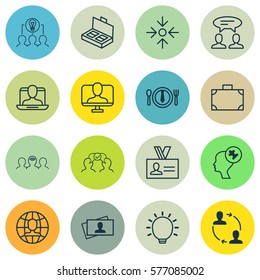 Set Of 16 Business Management Icons. Includes Portfolio, Social Profile, Collaborative Solution And Other Symbols. Beautiful Design Elements.