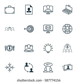 Set Of 16 Business Management Icons. Includes Cv, Arrow, Global Work And Other Symbols. Beautiful Design Elements.