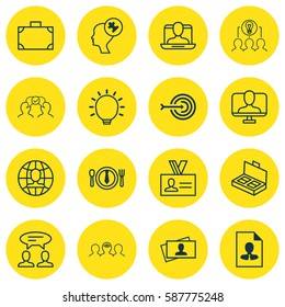 Set Of 16 Business Management Icons. Includes Social Profile, Human Mind, Dinner And Other Symbols. Beautiful Design Elements.