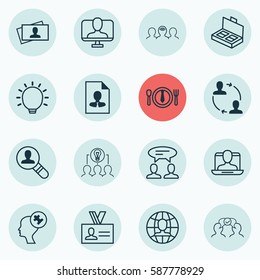 Set Of 16 Business Management Icons. Includes Social Profile, Global Work, Document Suitcase And Other Symbols. Beautiful Design Elements.