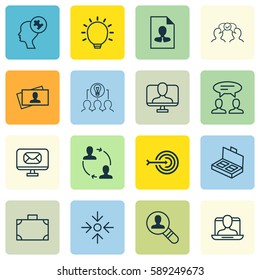Set Of 16 Business Management Icons. Includes Cooperation, Cv, Dialogue And Other Symbols. Beautiful Design Elements.